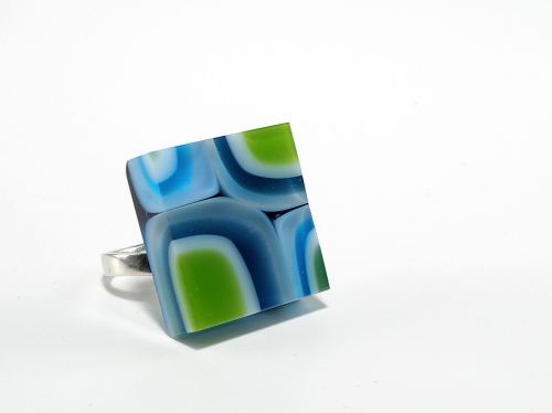 Handmade Art Glass and Sterling Silver Cocktail Ring